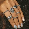 Anti Silver Plated Hollow Metal Hand Flower Shaped 7 Piece Pack Rings Set Fashion Jewelry Ring For Women