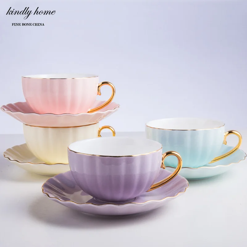 

Amazon Hot Sale Ceramic Cup and Saucer Porcelain Afternoon Pumpkin Tea Cup Set, White/purple