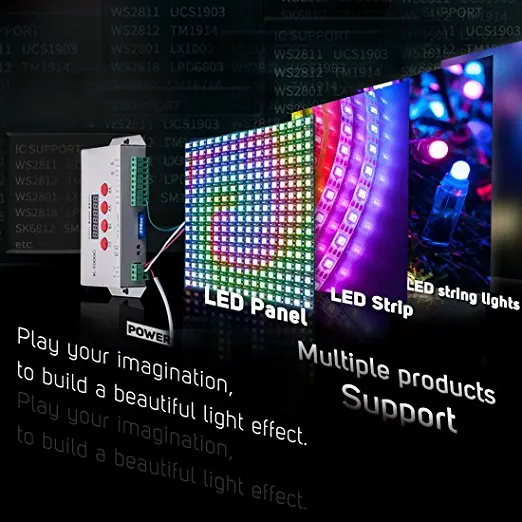 Hot sale K-1000C(T-1000S updated) RGB controller for WS2812B WS2813 WS2811 WS2801 Led strip 2048 Pixels with factory price