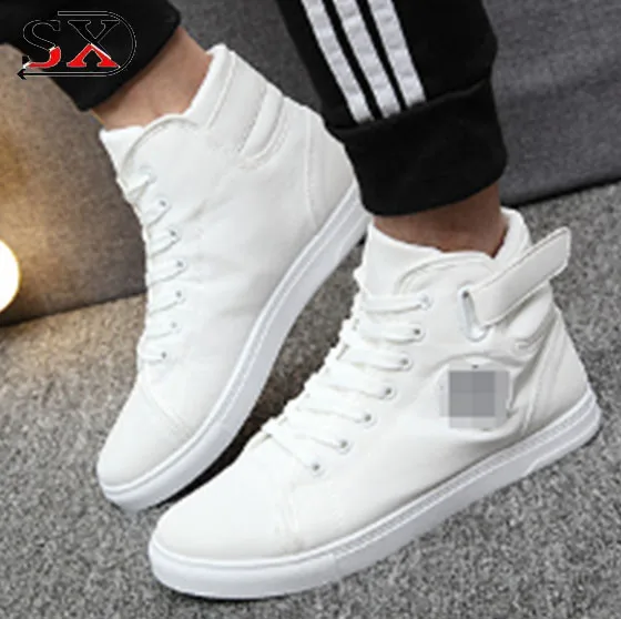 high ankle white canvas shoes