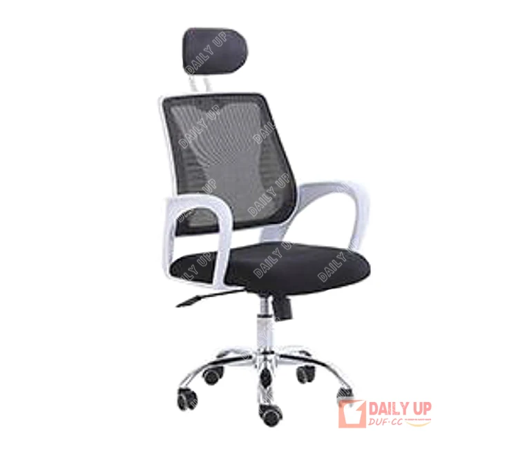 White Swivel Mesh Office Chair With Padded Cushion Upholstered Revolving Executive Manager Chair With Headrest And Armrests