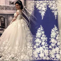 

MX108 Best selling white polyester embroidery 3D flower floral beaded tulle lace fabric