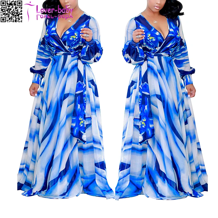 

Latest design Ramona Blue Wrap long sleeve maxi dress women L51407, As shown