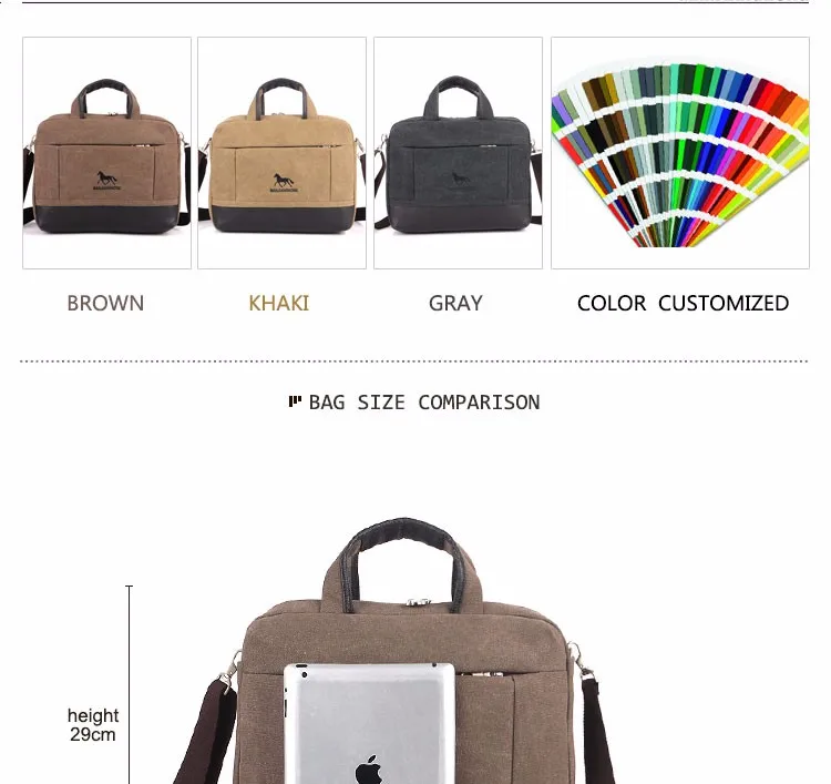 Custom shockproof Men's Leisure Canvas Messenger Bag Sling Laptop Bags