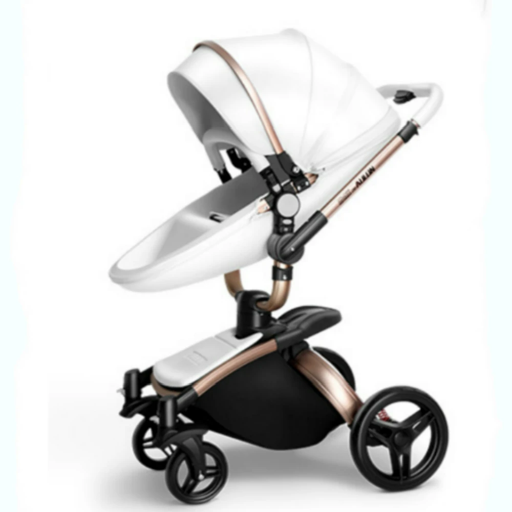 High Quality Hot Mom New Baby Stroller High Landscape 360 Rotation Strollers, PU Leather Stroller 3 In 1