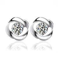 

Austrian Crystal Rotary rose earrings Silver CZ Earrings Studs for women 18K White Gold GP