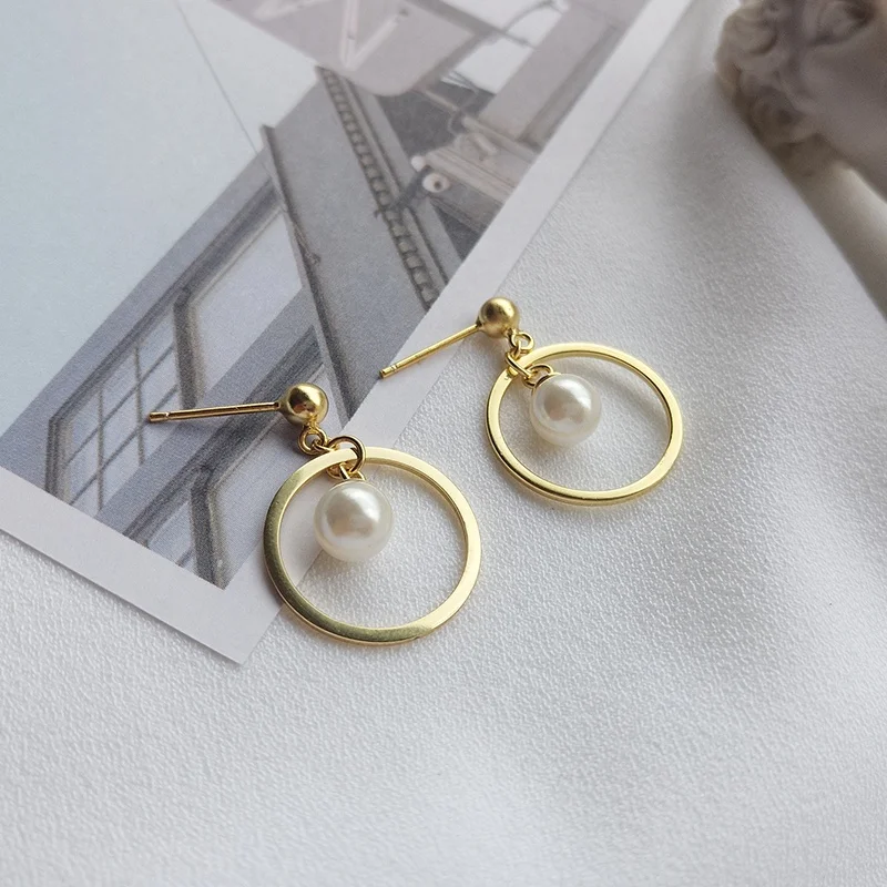 

E696 Bijoux Femme 18K Gold Jewelry Earrings Pearl 925 Sterling Silver Pearl Earrings Women