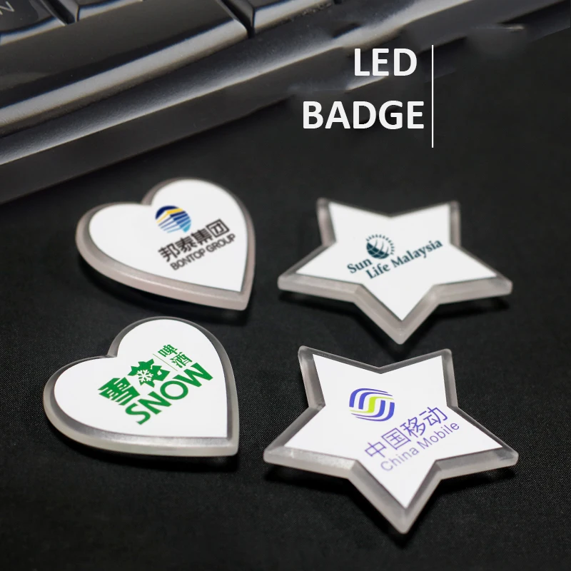 

Factory Customized Design Badge Company Logo LED Badge For Promotion Gift Personalized Flashing LED Badge Pin