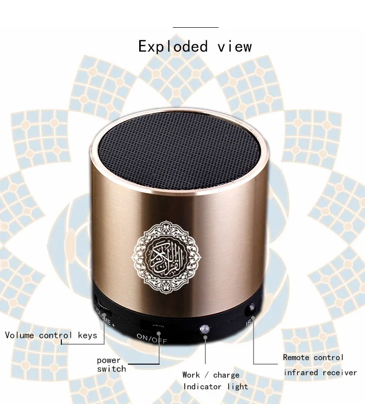 

equantu islamic small quran gifts in hindi mp3 speaking holy quran speaker bluetooth, Black/gold/silver/red