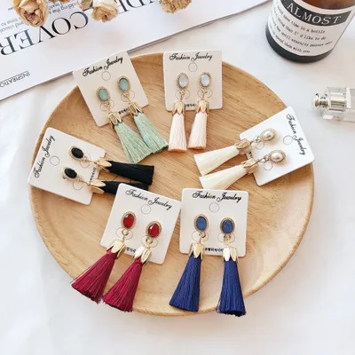 

Korean version crystal ladies earrings fashion elegant tassel earring for sale, Black green red navy pink white