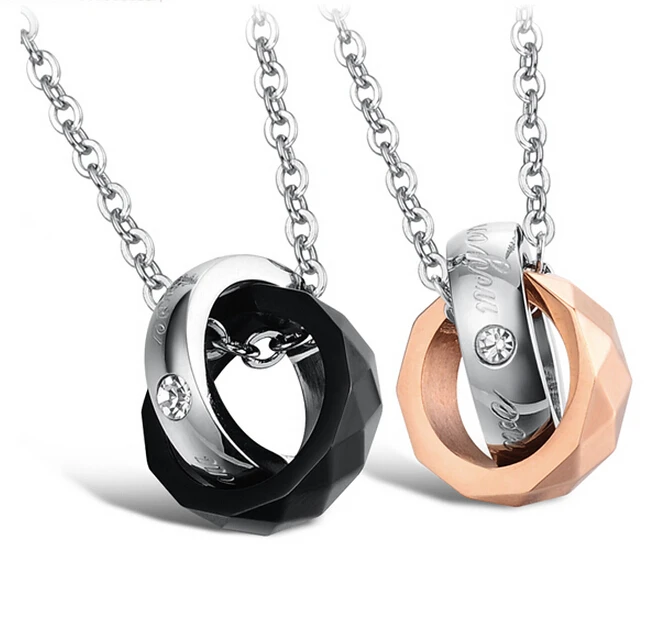 

Wholesale fashion jewelry couple rose gold plated Circle pendant necklaces gift for lovers GX557