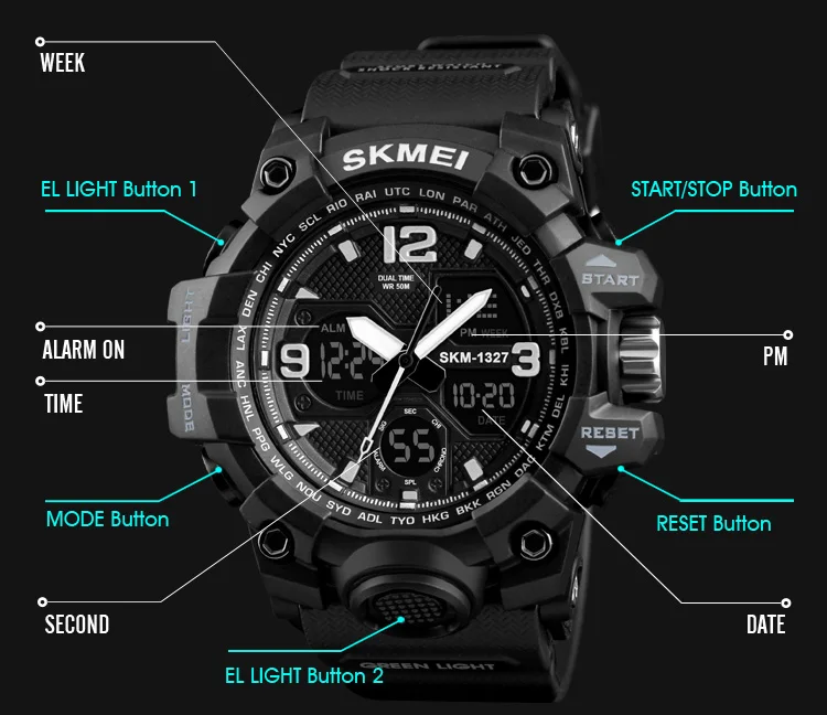 Мода 2018 SKMEI 1327 военные цифровые спортивные наручные часы для мужчин и женщин Montre Femme