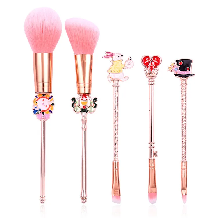 

Set Pro Cosmetics Pink Soft Synthetic Kit Hair With Eyeshadow Eyebrow Blush Contour Brushes Alice in Wonderland Makeup Brushes, Gold;silver