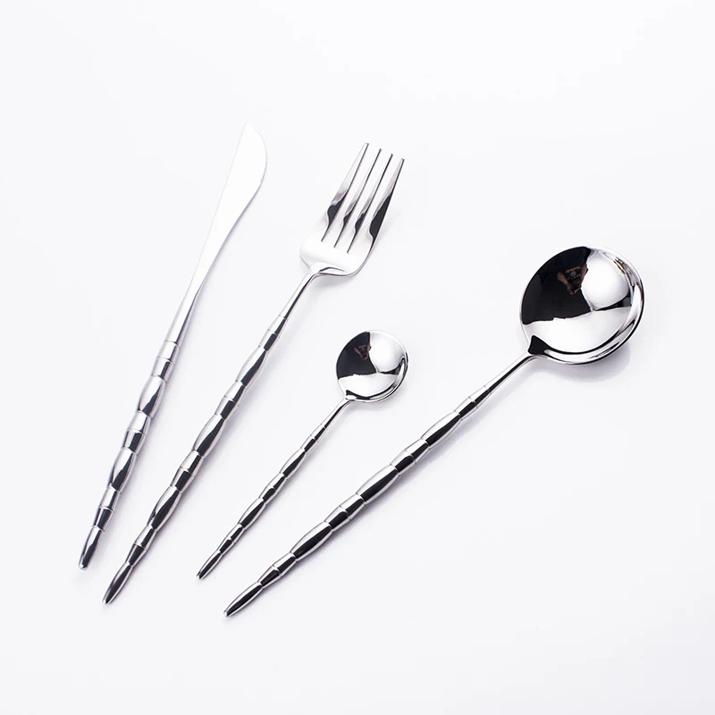 

Good Quality Bamboo Handle Luxury stainless steel silverware Set, Silver