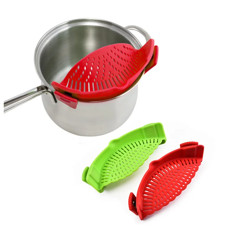 

Kitchen Clip On Food Grade Silicone Colander fit all pots bowls pans Snap On Strainer heat resistant