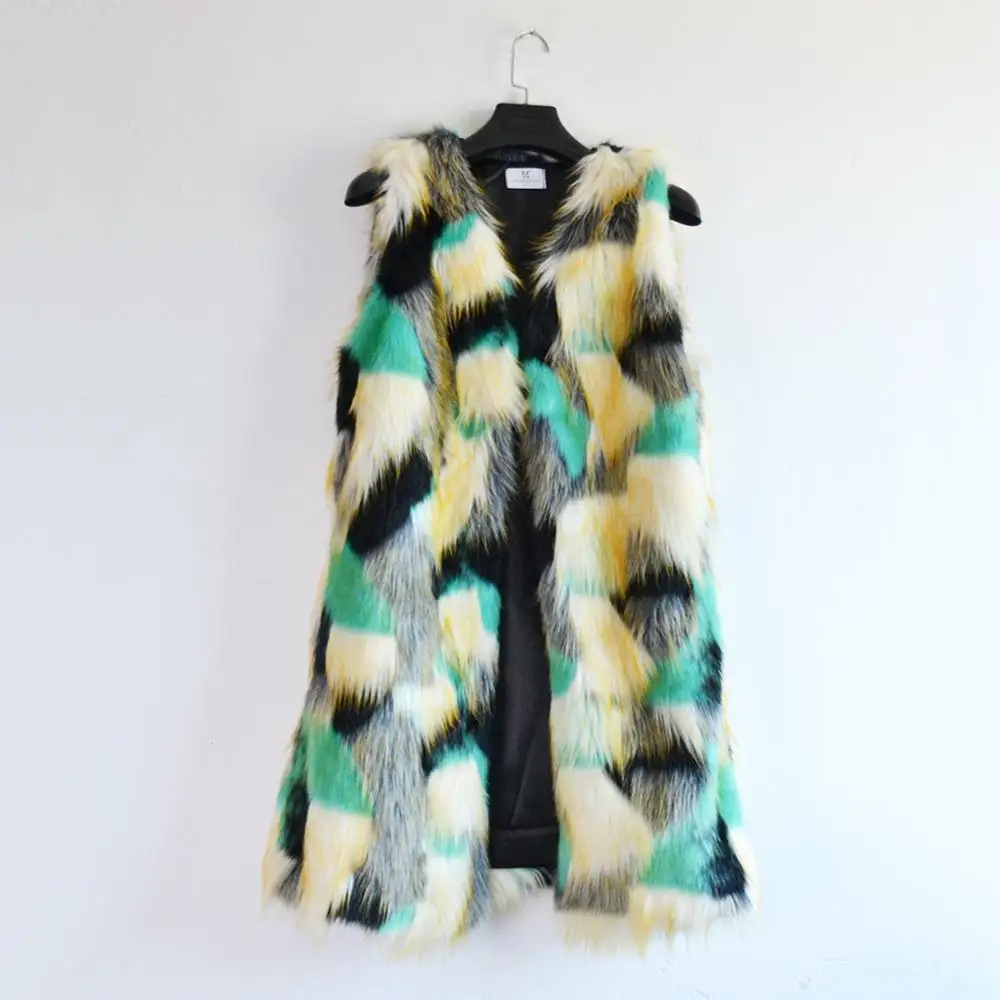 

Hot sale style on 2019 Ladies long Colorful faux fox fur vest