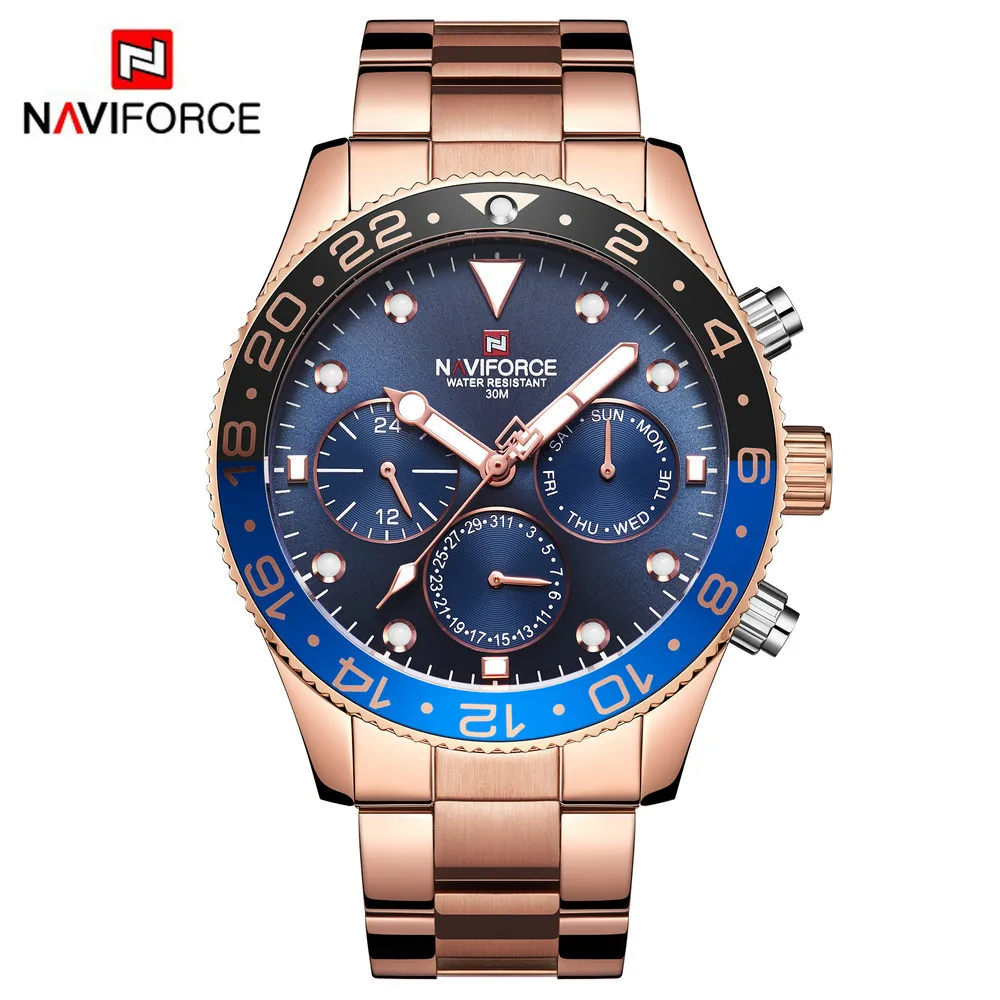 Naviforce 9147 Brand Mens Business Watches Man Quartz Watches 24 Hour Luminous Clock Stainless Steel Luxury Quartz Watch Relojes