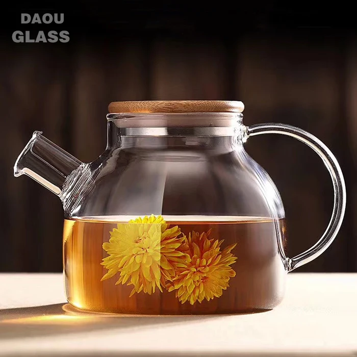 

glass tea pot and kettle set with Bamboo lid and spring strainer ,teapot maker, chinese supplier, Super transparent