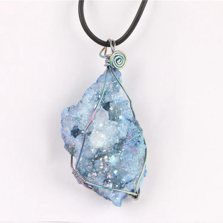 

Yase gray blue druzy necklace agate geode quartz crystal gemstone pendant necklace vietnam jewelry the necklace yiwu