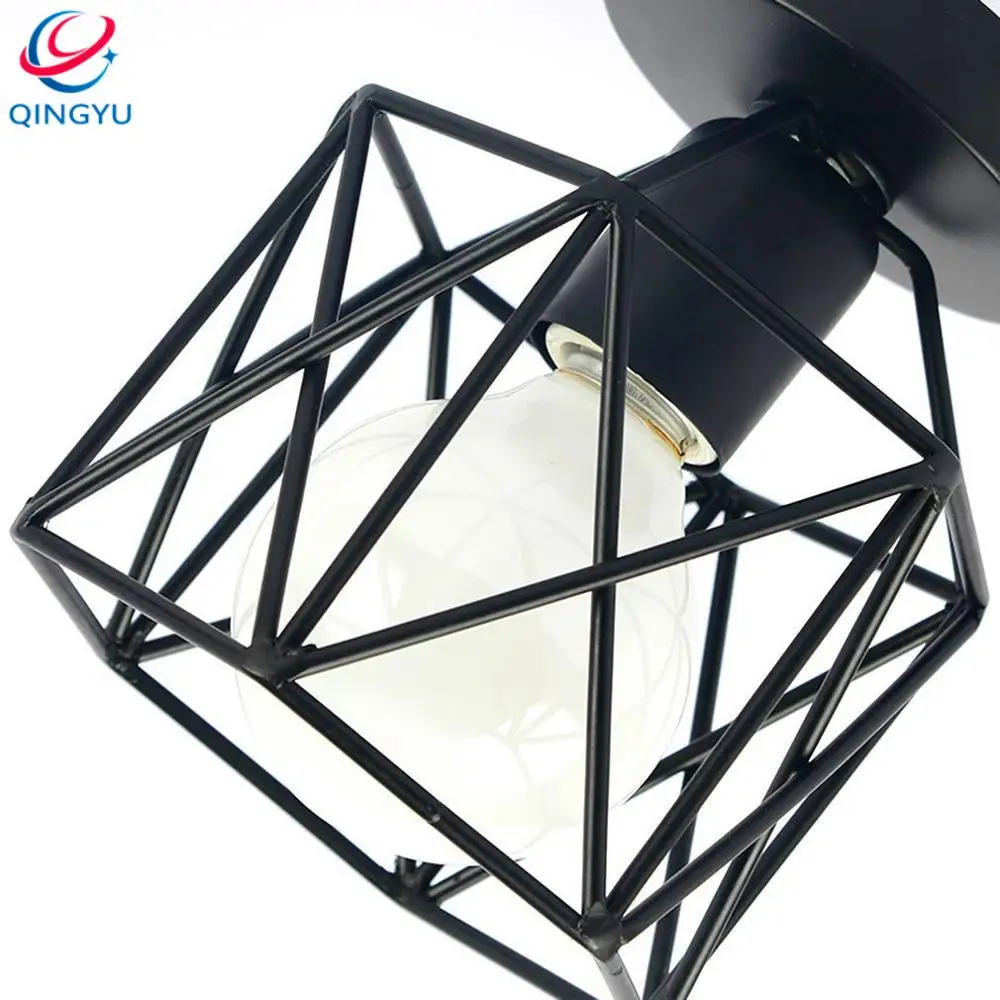 Industrial Metal Black Cage Flush Mount Ceiling Lamp Light Fixture With