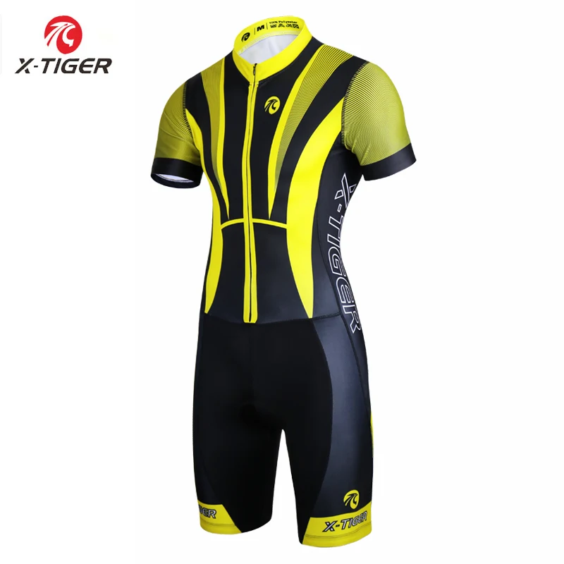 

X-Tiger Triathlon Cycling Jersey Ropa De Ciclismo Maillot Compression Sponge Padded Short Sleeve Cycling Running Swimming Jersey