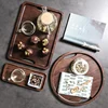 New product 2018 dark wooden serving trays for restaurant