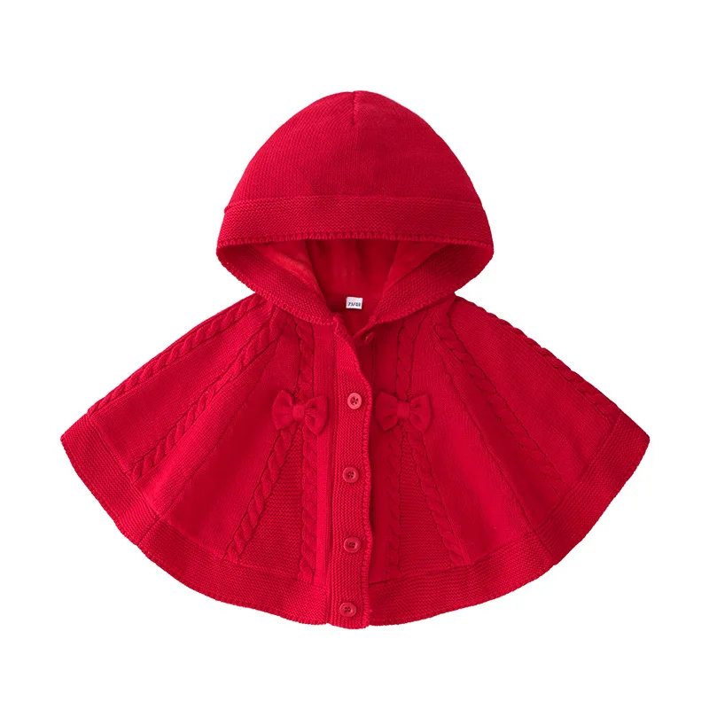 

Ivy10033G Knitted design poncho coat baby kids girls red shrug sweater coat