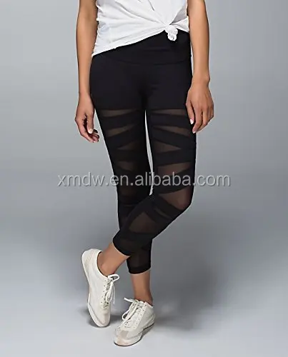 

In Stock Lower MOQ Hot Sexy Black Mesh Yoga Leggings Women, Yoga leggings black