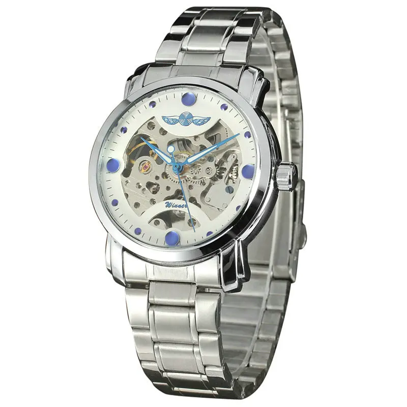 

WINNER U8072 Men Automatic Mechanical Watch Designer Stainless Steel Skeleton Watch Top Brand Luxury Wrist Watch, 2 color for you choose