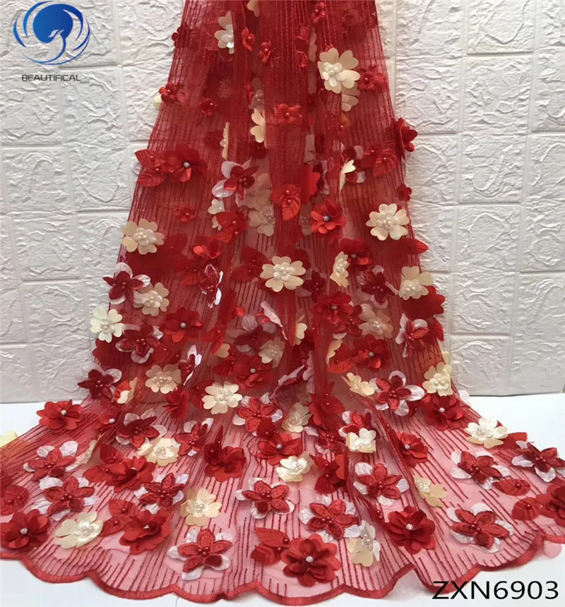 

Beautifical 3d Appliques afrian lace fabrics Fashion elegant 3d net lace fabric for dress beads lace fabric ZXN69, Can be customized