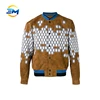 2017 custom design white geometric figure pattern quilted suede bomber jacket