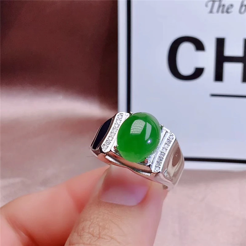 

Hot sale China natural jade ring 925 sterling silver jade ring for men, As picture