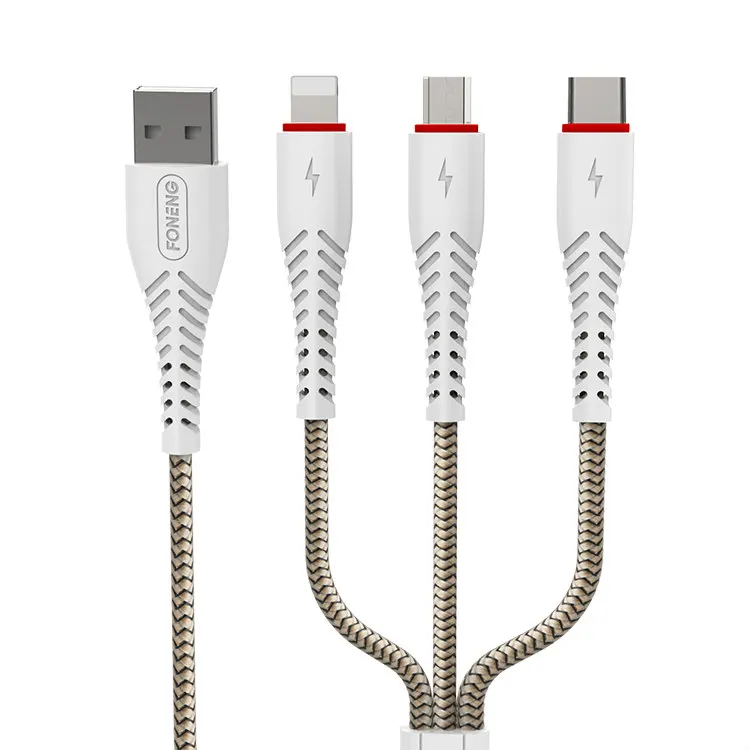 

FONENG High Speed Charger USB Cable 3 in 1 USB Cable 3ft Mobile Phone USB Data Cable, White, black