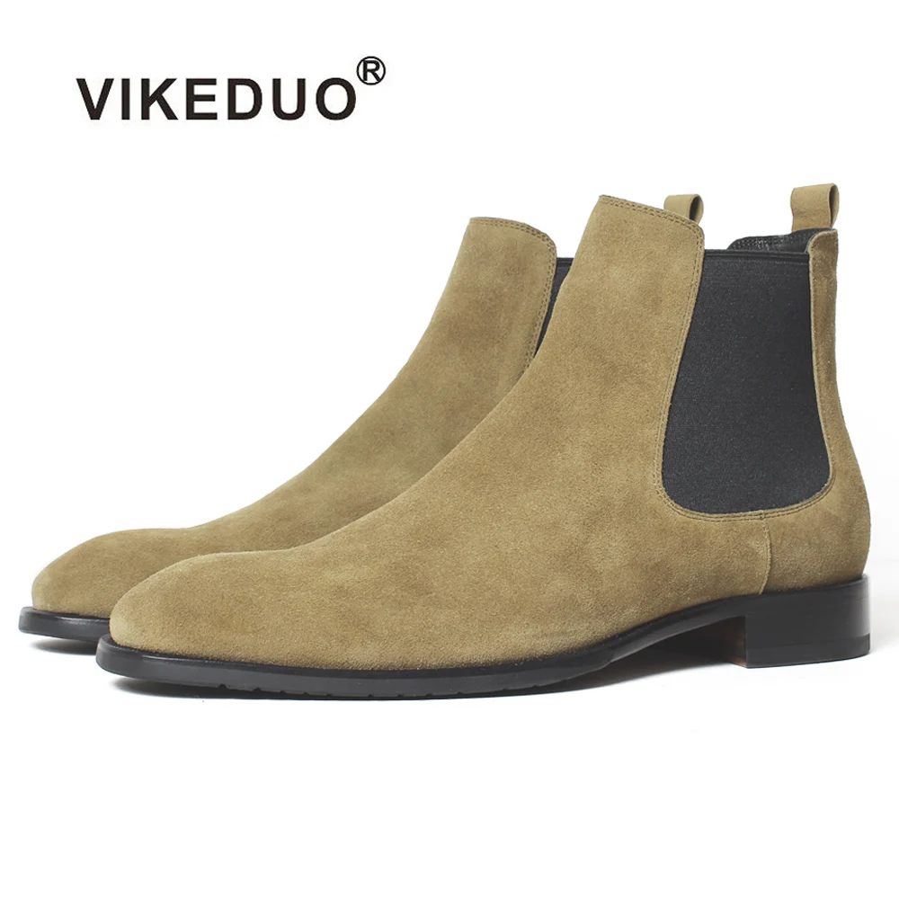 

VIKEDUO Hand Made Dress Shoes Male In Guangzhou Bespoke Ginger Color Leather Suede Chelsea Boots Men