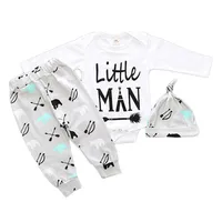 

3pcs/set wholesale hot selling soft long sleeve 100% cotton newborn baby boy clothing set with baby beanie hats