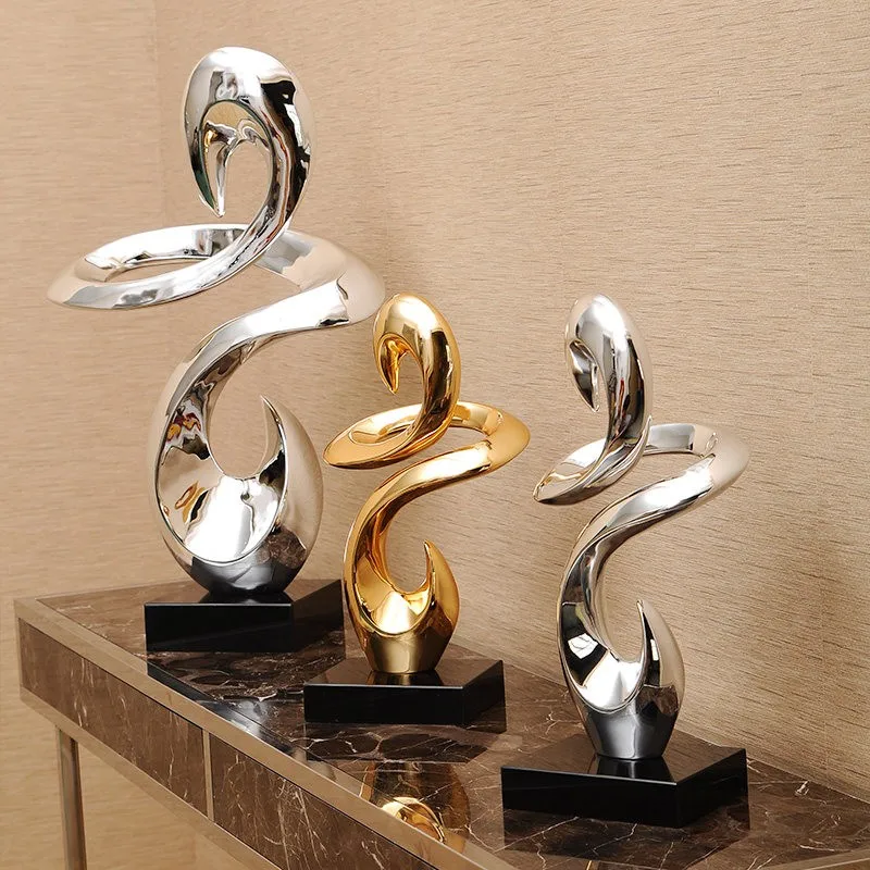 

Business gift for partner modern art decorating polyresin abstract sculpture, Silver/rose gold/antique bronze etc