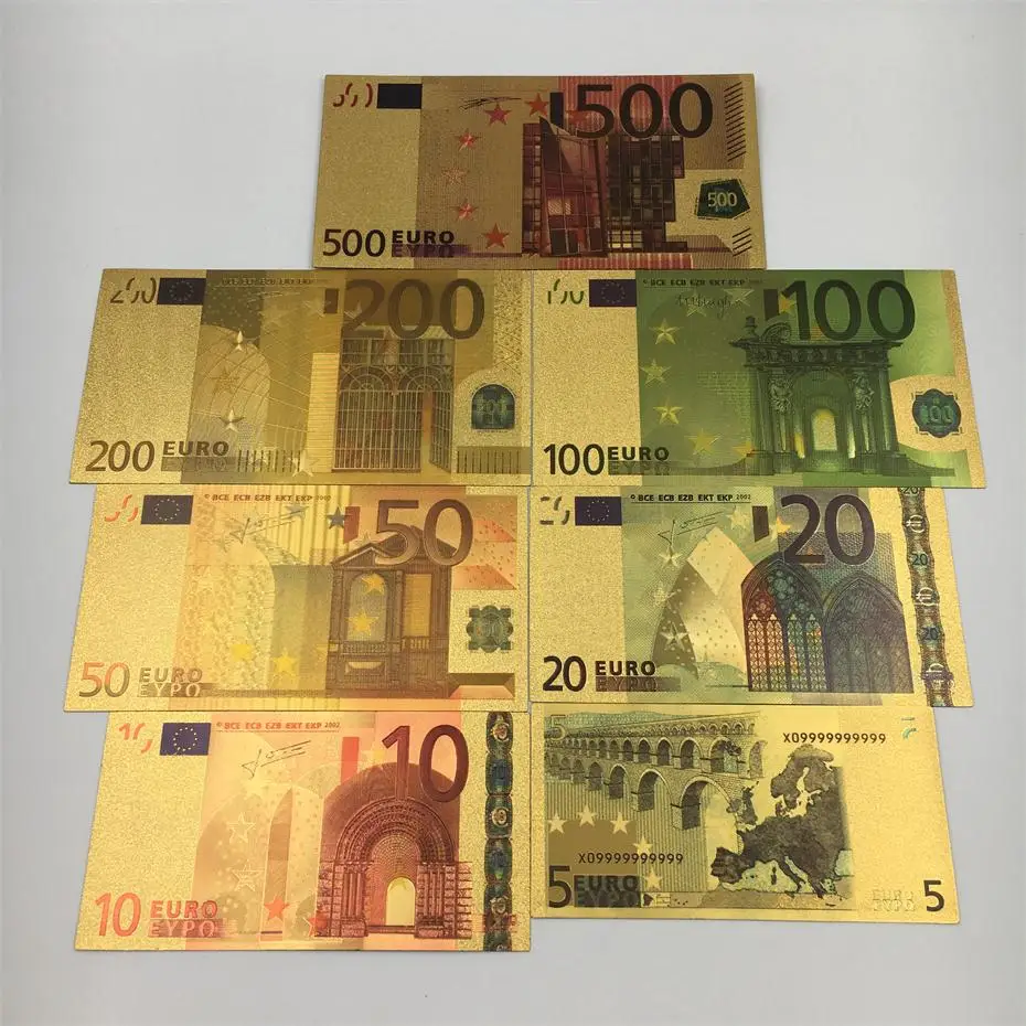 

24K gold Color Foil Banknote Euro 7pcs/Set 5 10 20 50 100 200 500 banknote for gift collection