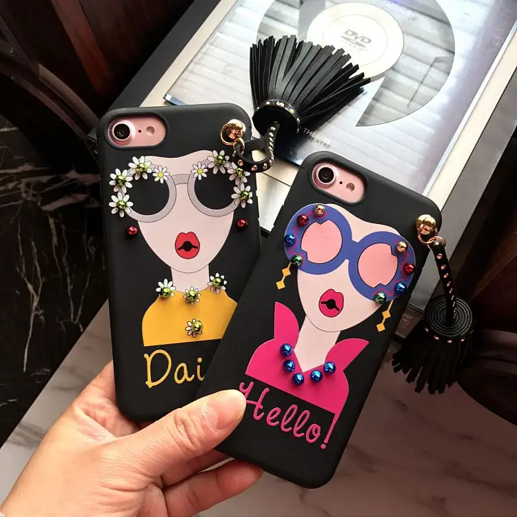 

High Quality Fashion Daisy Pendant Tassel Modern Girl Pattern Cover For iPhone 7 7Plus 6 6s Plus 8 X soft silicone Case bag
