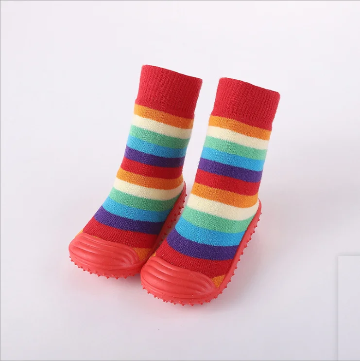 

Winter adult baby socks shoe with rubber sole rainbow colorful babi sock anti-slip soft toddler shoe socks