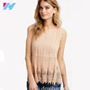 Yihao Mesh Layered Blouse Embroidered Tank Top fashion loose models mesh sleeves layered blouses for lady 2016 wholesale custom