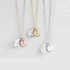 Personalized Customized Tiny Geometry Howlite Gold Initial Monogram Round Discs Pendant Necklace