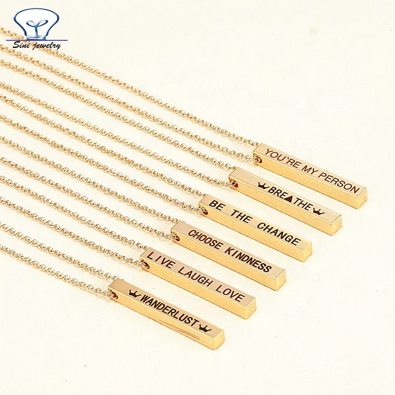 

Personalized Nameplate Necklace Stainless Steel Customized engraved Logo Pendant Name 24K gold bar Necklace designs