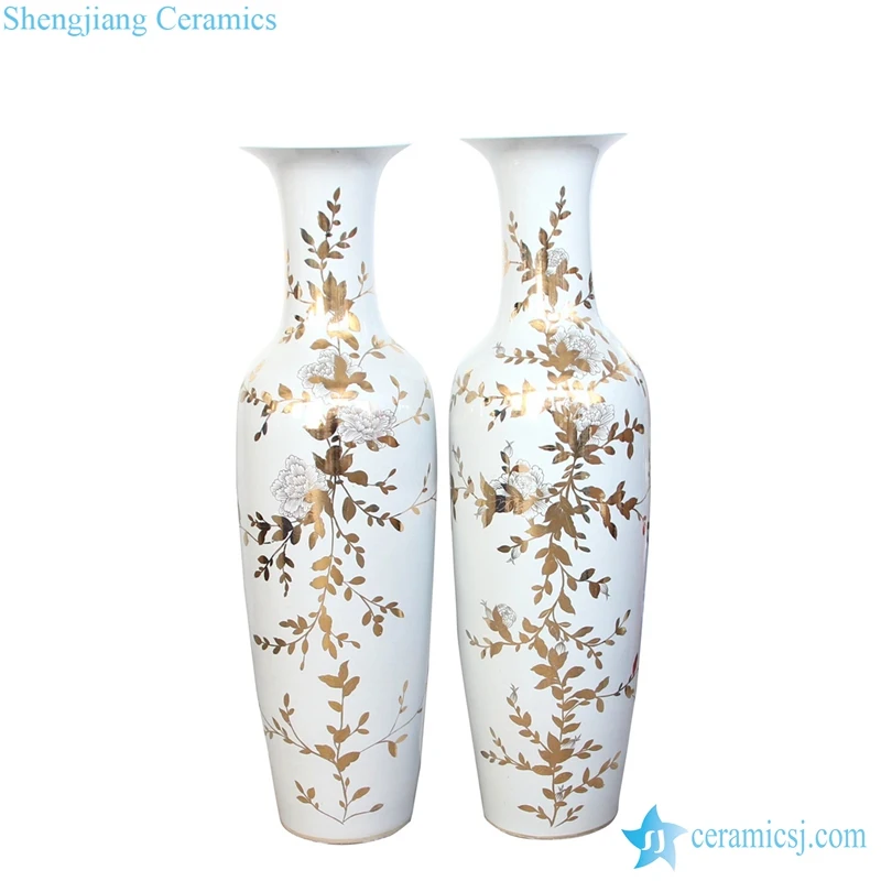 Rzkn02 Gold Rosemary Pattern Giant Ceramic Floor Vase For Hall