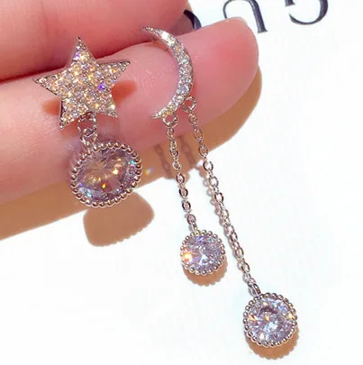 

Hucgids Lancui Wholesale Asymmetric Stud S925 Silver Earring Pin with Rhinestone Star Earrings Woman, Picture