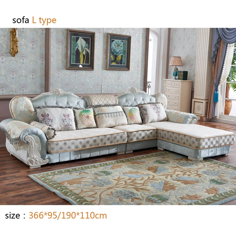 Antique Design Top Living Room Sofa European Design Navy Blue Fabric