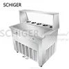 SCHIGER Rectangle Scroll Ice Cream Machine with Sneeze Guard Street Food Business Equipment