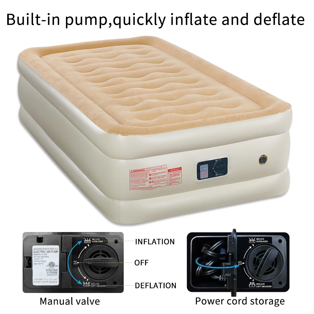 Airbed With Built In Electric Pump For Bedroom General Flocking Cover