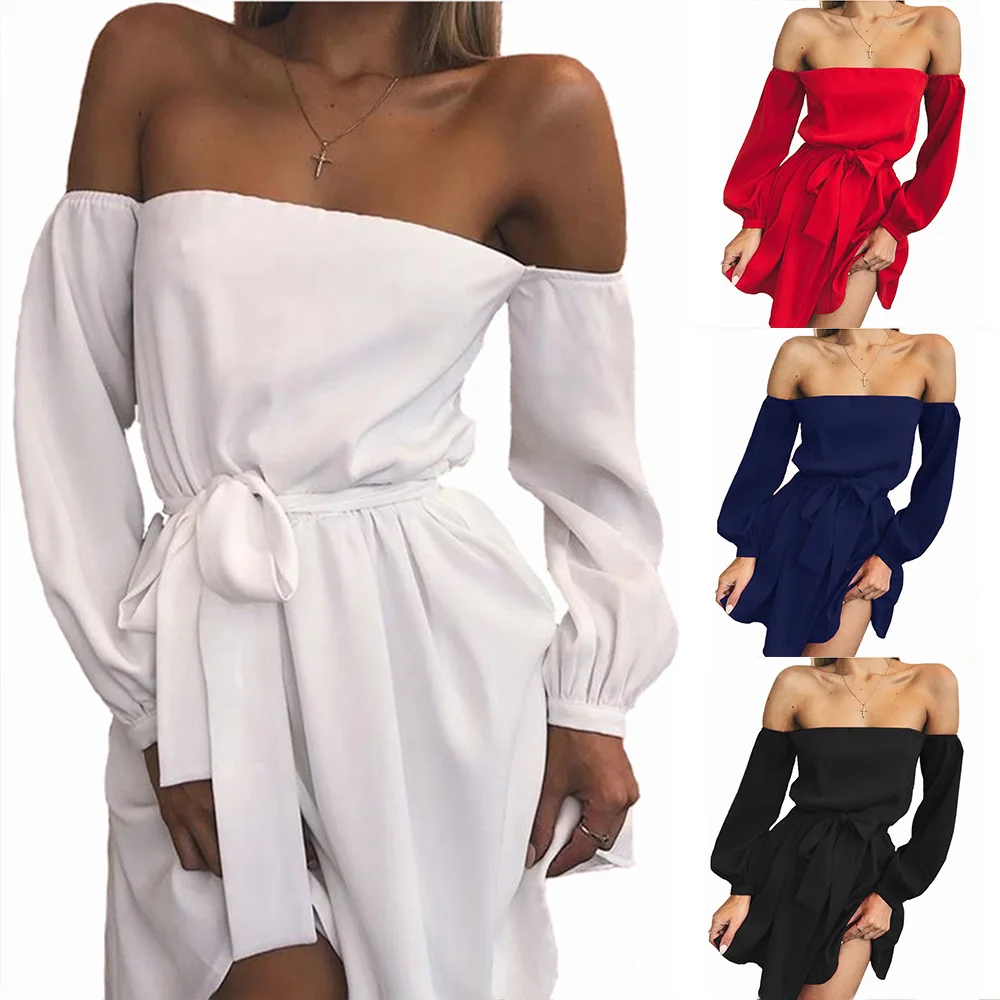 

2018 Hot sell Women Casual Wrapped Chest Silm Fit Sexy Shoulder Off Mini Dress