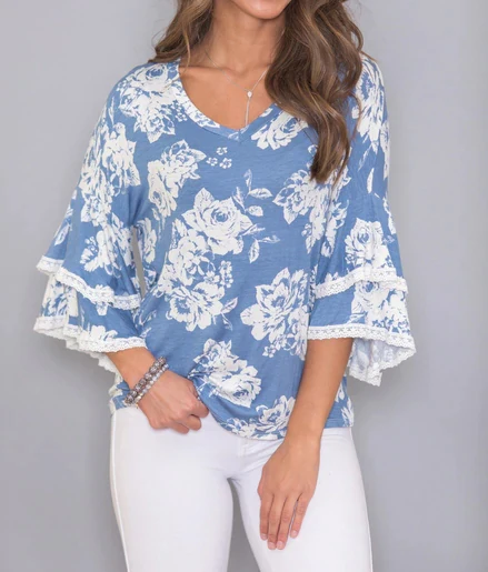 

F10 Women ruffle sleeve floral print blouse woman blouses tops wholesale plus size blouse cute Floral blouse, N/a