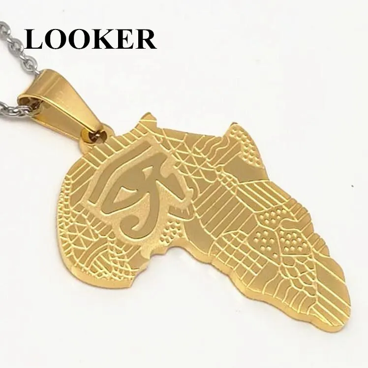 

LOOKER Africa Pendant Gold/Silver Color Wholesale Hippie Necklace Women Men African Map Ethiopian Jewelry, Steel;gold